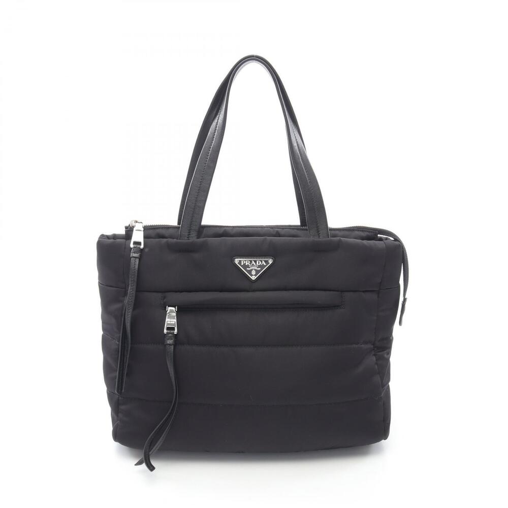 Prada TESSUTO BOMBER Tote Bag Leather Black